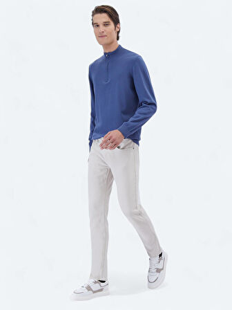 Gri Dokuma Slim Fit Casual Pamuk Karışımlı Pantolon