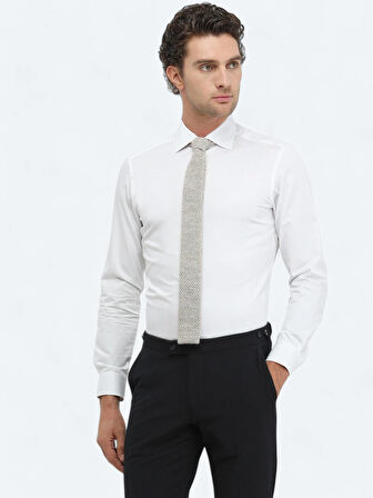 Beyaz Düz Slim Fit Dokuma Klasik %100 Pamuk Gömlek