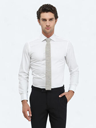 Beyaz Düz Slim Fit Dokuma Klasik %100 Pamuk Gömlek