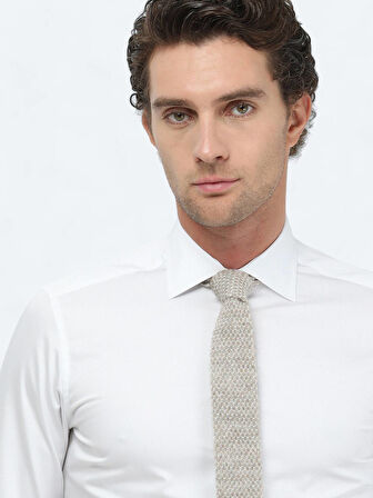 Beyaz Düz Slim Fit Dokuma Klasik %100 Pamuk Gömlek