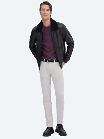 Siyah Regular Fit Smart Casual Koyun Derisi Deri Mont