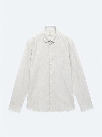 Açık Kahve Çizgili Regular Fit Dokuma Casual Pamuk Karışımlı Gömlek