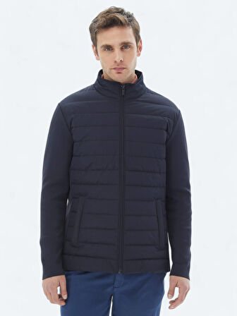 Lacivert Regular Fit Dik Yaka Casual Dokuma Mont