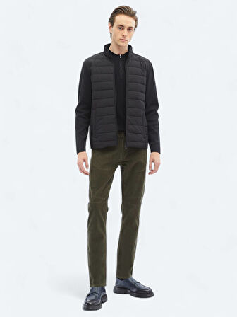 Siyah Regular Fit Dik Yaka Casual Dokuma Mont
