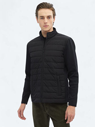 Siyah Regular Fit Dik Yaka Casual Dokuma Mont