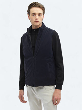 Siyah Regular Fit Gizli Kapüşon Casual Dokuma Spor Yelek