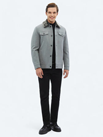 Gri Regular Fit Casual Dokuma Mont