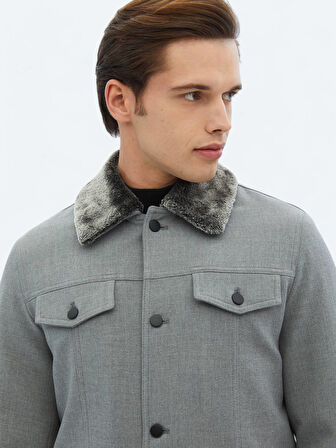 Gri Regular Fit Casual Dokuma Mont