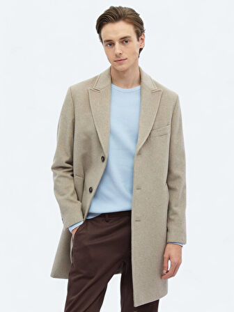 Vizon Regular Fit Kruvaze Yaka Klasik Dokuma Palto