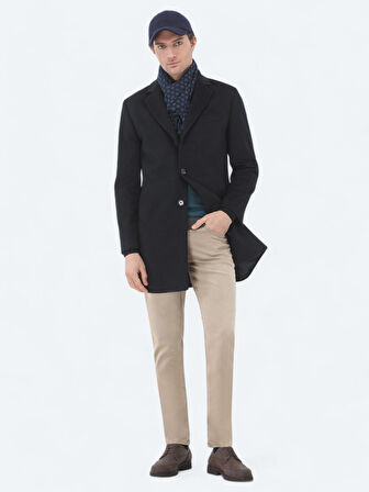 Lacivert Regular Fit Kelebek Yaka Klasik Dokuma Palto