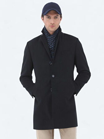 Lacivert Regular Fit Kelebek Yaka Klasik Dokuma Palto