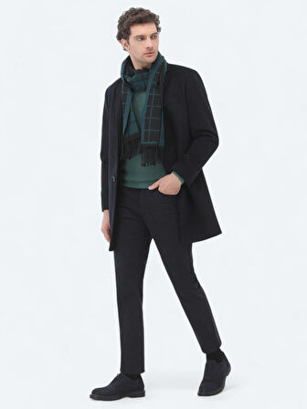 Lacivert Regular Fit Kelebek Yaka Klasik Dokuma Palto