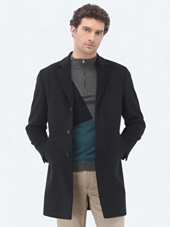 Lacivert Regular Fit Kelebek Yaka Klasik Dokuma Palto