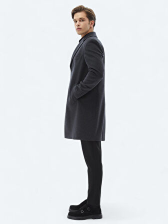 Antrasit Regular Fit Kelebek Yaka Klasik Dokuma Palto