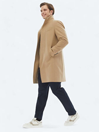 Deve Tüyü Regular Fit Dik Yaka Klasik Dokuma Palto