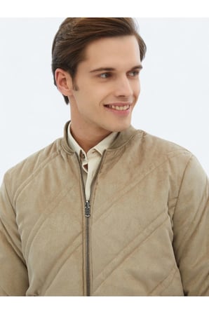 Bej Regular Fit Dik Yaka Casual Dokuma Mont