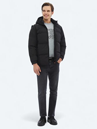 Siyah Regular Fit Casual Dokuma Mont