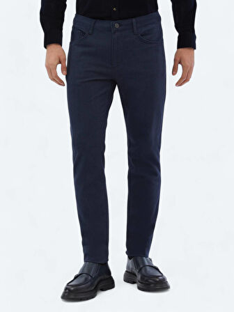 Lacivert Dokuma Slim Fit Casual Pamuk Karışımlı Pantolon
