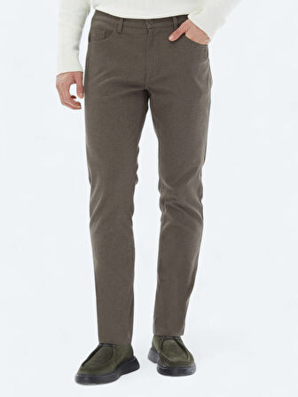Açık Kahve Dokuma Slim Fit Casual Pamuk Karışımlı Pantolon