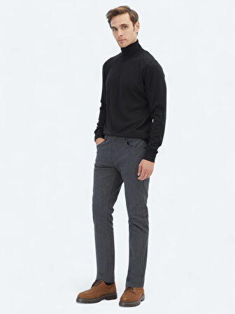 Antrasit Dokuma Slim Fit Casual Pamuk Karışımlı Pantolon