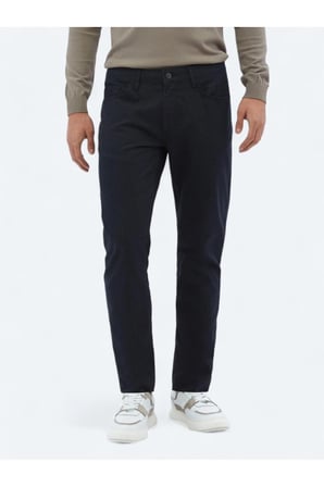 Lacivert Dokuma Slim Fit Casual Pamuk Karışımlı Pantolon