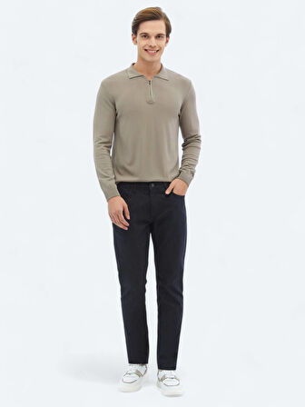 Lacivert Dokuma Slim Fit Casual Pamuk Karışımlı Pantolon
