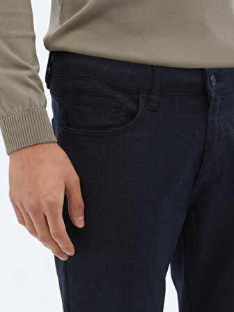 Lacivert Dokuma Slim Fit Casual Pamuk Karışımlı Pantolon