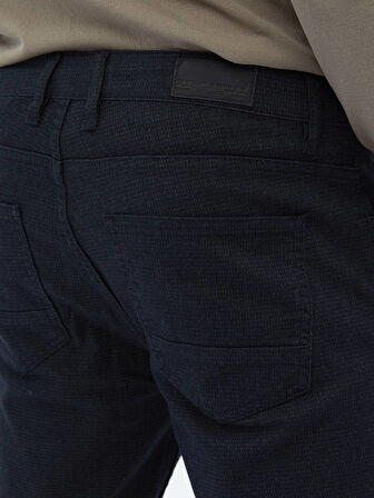 Lacivert Dokuma Slim Fit Casual Pamuk Karışımlı Pantolon
