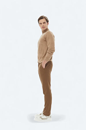 Kahverengi Dokuma Slim Fit Casual Pantolon