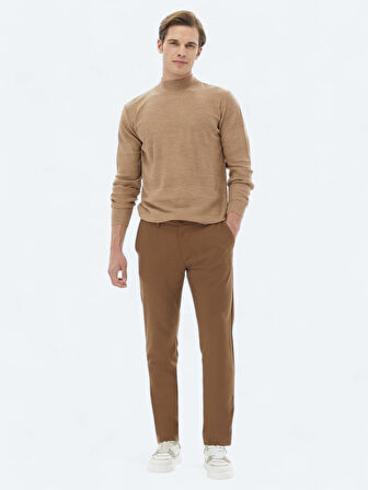 Kahverengi Dokuma Slim Fit Casual Pantolon