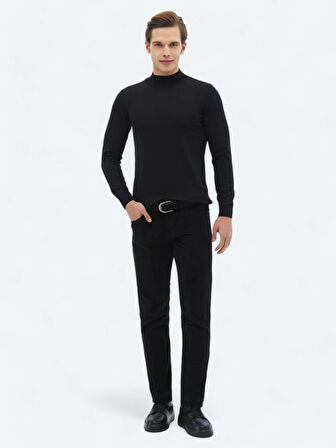 Siyah Dokuma Slim Fit Kadife Casual Pamuk Karışımlı Pantolon