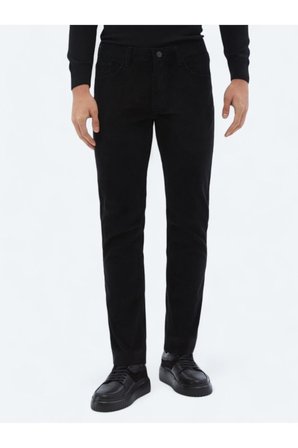 Siyah Dokuma Slim Fit Kadife Casual Pamuk Karışımlı Pantolon
