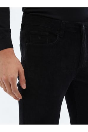 Siyah Dokuma Slim Fit Kadife Casual Pamuk Karışımlı Pantolon