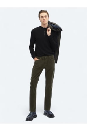 Haki Dokuma Slim Fit Kadife Casual Pamuk Karışımlı Pantolon