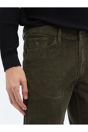 Haki Dokuma Slim Fit Kadife Casual Pamuk Karışımlı Pantolon