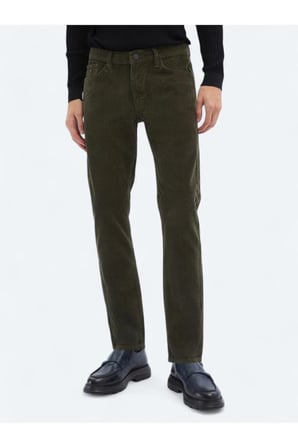 Haki Dokuma Slim Fit Kadife Casual Pamuk Karışımlı Pantolon