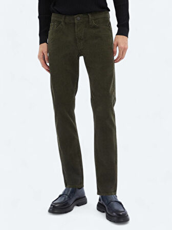 Haki Dokuma Slim Fit Kadife Casual Pamuk Karışımlı Pantolon