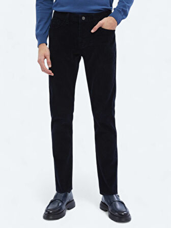Lacivert Dokuma Slim Fit Kadife Casual Pamuk Karışımlı Pantolon