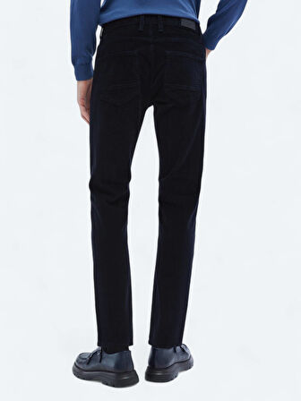 Lacivert Dokuma Slim Fit Kadife Casual Pamuk Karışımlı Pantolon