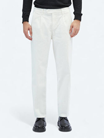 Ekru Dokuma Loose Fit Kadife Casual Pamuk Karışımlı Pantolon