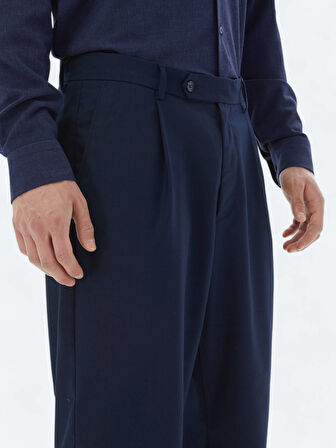 Lacivert Dokuma Loose Fit Casual Pantolon