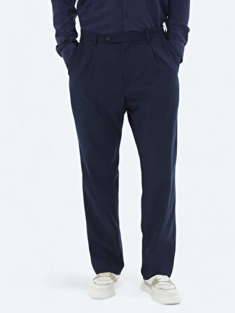 Lacivert Dokuma Loose Fit Casual Pantolon