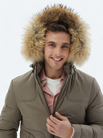 Vizon Regular Fit Kapüşonlu Casual Dokuma Mont