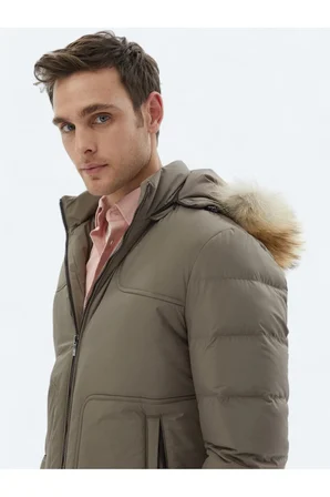 Vizon Regular Fit Kapüşonlu Casual Dokuma Mont