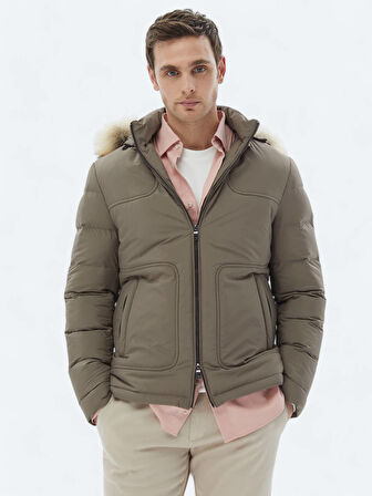 Vizon Regular Fit Kapüşonlu Casual Dokuma Mont