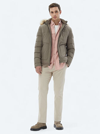 Vizon Regular Fit Kapüşonlu Casual Dokuma Mont