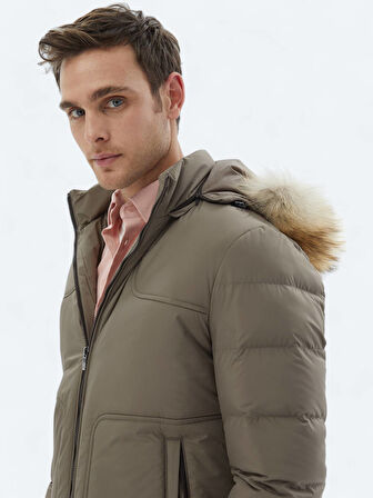 Vizon Regular Fit Kapüşonlu Casual Dokuma Mont