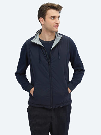 Lacivert Regular Fit Dik Yaka Casual Dokuma Spor Yelek