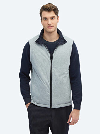 Lacivert Regular Fit Dik Yaka Casual Dokuma Spor Yelek