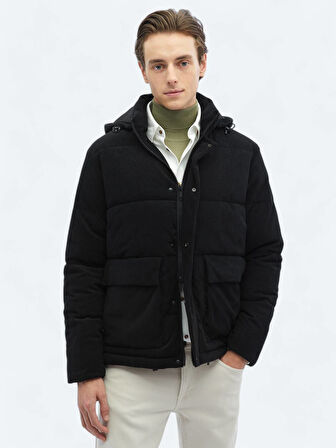 Siyah Regular Fit Casual Dokuma Mont